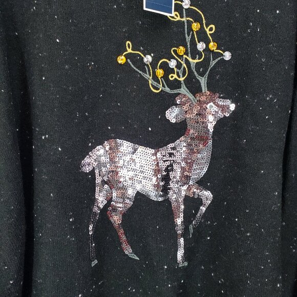 Karen Scott Plus Sweater Black Reindeer Sequin Design  3x (AR) - Picture 2 of 7